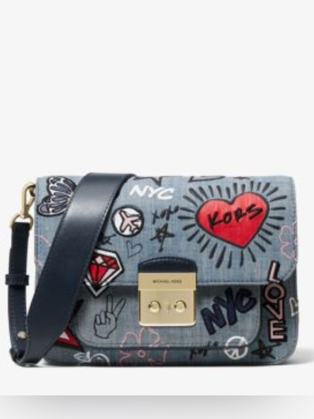 Michael Kors - Sloan Editor Embroidered Denim Shoulder Bag
